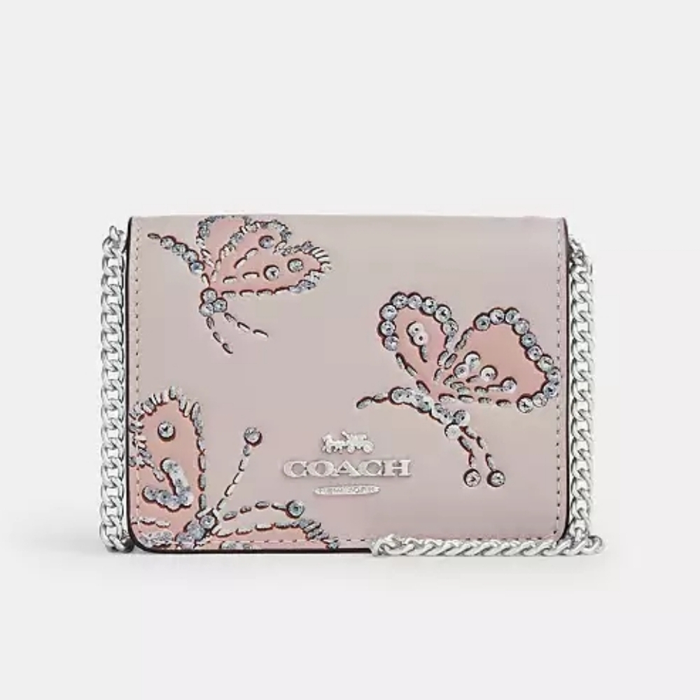 *NWT* COACH Mini Wallet On A Chain With Sparkly Butterfly Print